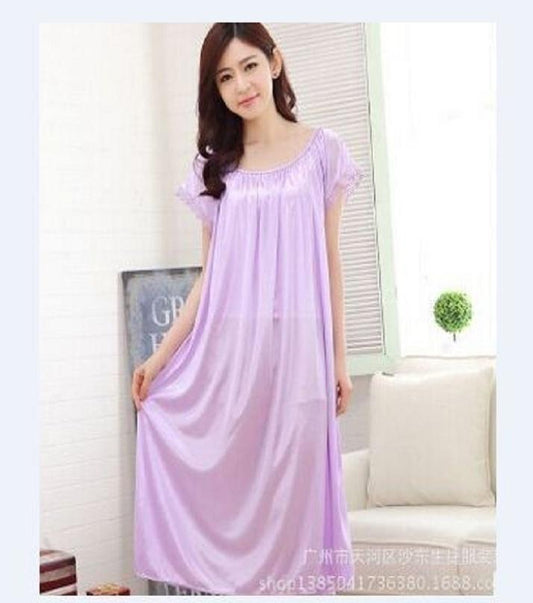 Summer Short Sleeve Sleepwear Viscose Lace Long Nightgown