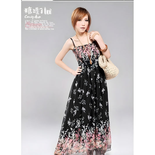 Women’s Exotic Long Chiffon Floral Summer Elegant Loose Dress