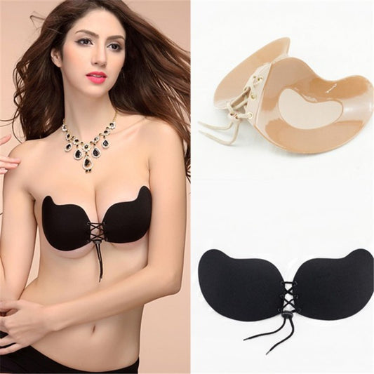 Front Lacing Strapless Silicone Push Up Bra