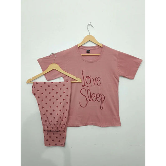 Premium Quality Soft And Comfortable Cotton Love Sleep Printed Jersey Night Wear Set