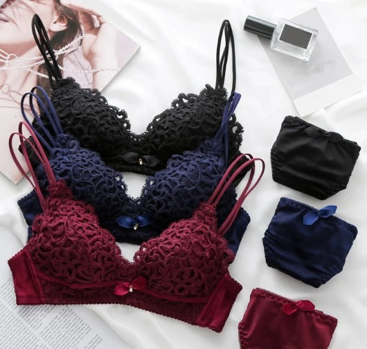 Sexy Wireless Bra with Bow Panties