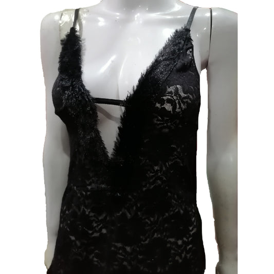 Women velet Net Furr Lace Embroidery Lingerie Two Piece Night Dress Lingerie Set