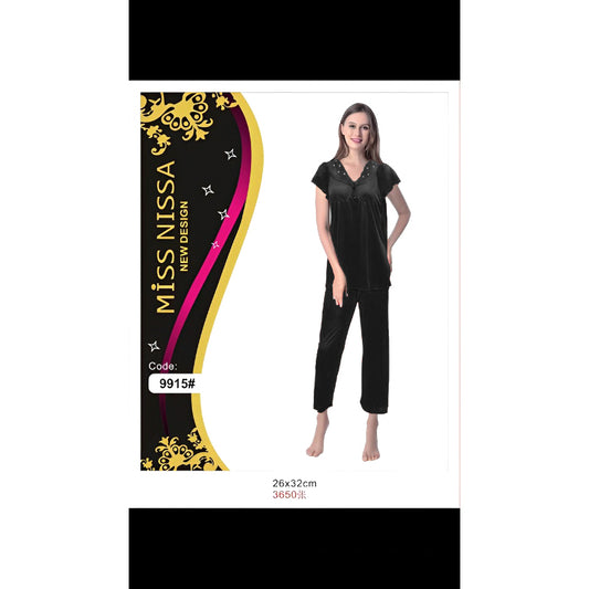 2 Piece Silk Full-Length Comfortable Night Suit For Women