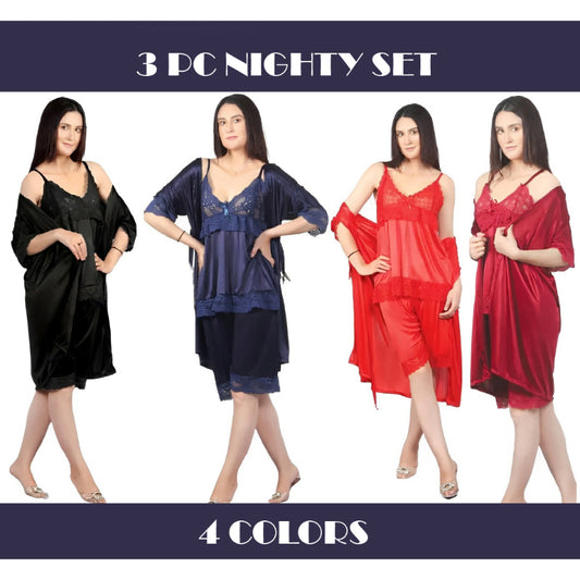 3 Piece Silk Bridal Short Nighty Set Soft And Comfortable Women Nightwear