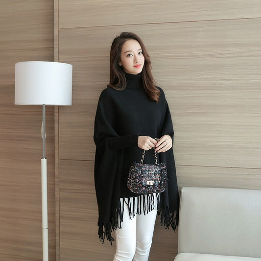 Women Poncho Coat Female Jumper Irregular Tassel