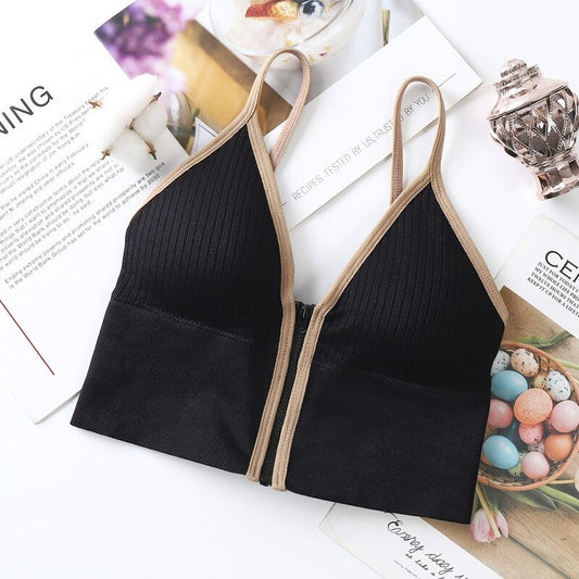 Women Front Zipper Closure Comfort Wire Free Tube Top Bra